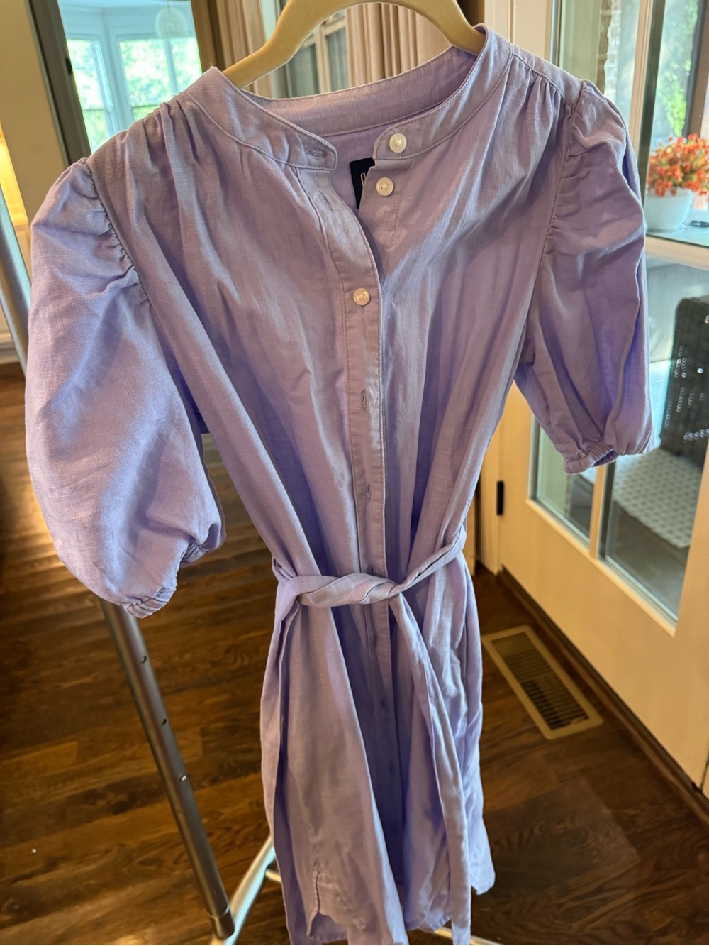 GAP Lavender Puff-Sleeve Tie-Waist Dress